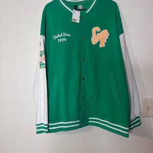 H&M Green Varsity Jacket with White Accents